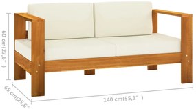 9 pcs conj. lounge de jardim c/ almofadões branco nata acácia