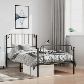 Estrutura de cama com cabeceira e pés 100x190 cm metal preto