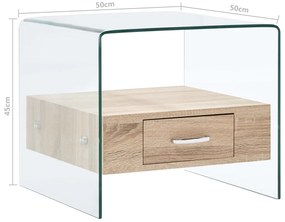 Mesa de centro com gaveta 50x50x45 cm vidro temperado