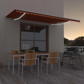 vidaXL Toldo retrátil manual com LED 500x350 cm laranja e castanho