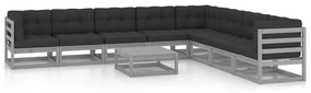 vidaXL 9 pcs conjunto lounge de jardim + almofadões pinho maciço cinza