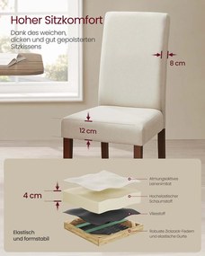 Conjunto de 2 cadeiras de sala de jantar com encosto alto e almofada confortável branco creme