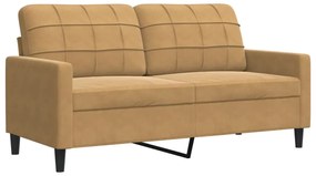 3 pcs conjunto de sofás com almofadões e rolos veludo castanho