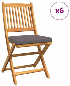 Cadeiras de Jardim Dobráveis vidaXL com Almofada Cinza 6pcs de Madeira