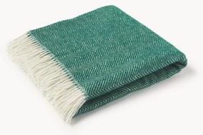 Manta de lã com padrão de espinha de peixe e franjas Tyrol