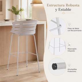 Conjunto de 4 Cadeiras de Bar para Sala de Jantar, 48 x 49 x 98 cm, Estrutura Metálica Resistente, Cinzento