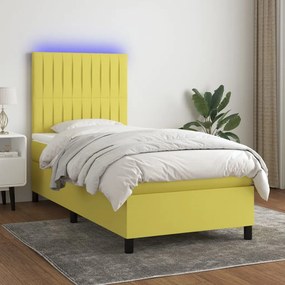 vidaXL Cama box spring c/ colchão e LED 80x200 cm tecido verde