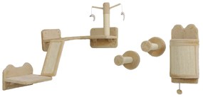 PawHut Prateiras de Parede para Gatos de 4 Peças Arranhador de Parede para Gatos com Postes de Sisal Plataforma de Salto Bege