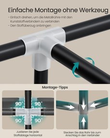 Guarda roupa em tecido 45 x 127 x 180 cm com varão e prateleiras práticas preto