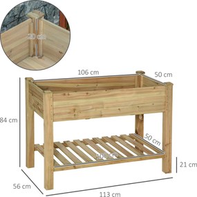 Floreira elevada com prateleira de arrumação em madeira, floreira quadrada com base elevada, 113 x 56 x 84 cm