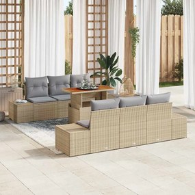 vidaXL Conjunto de Sofá de Jardim de 7 Peças com Almofadas Bege Polirattan