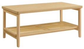 Mesa de centro VASAGLE de 2 níveis com armazenamento, mesa de centro para sala de estar, mesa com prateleira de armazenamento em rattan de PVC, cantos arredondados, estilo boho, carvalho bege LCT240Y57