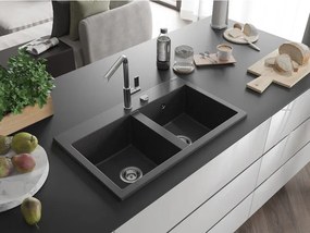 Mexen Hektor lava-loiça de granito 2-cubas 800 x 480 mm, preto salpicado, sifão cromado - 6521802000-76