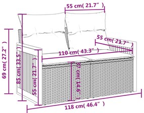 9 pcs conjunto sofás p/ jardim com almofadões vime PE cinzento