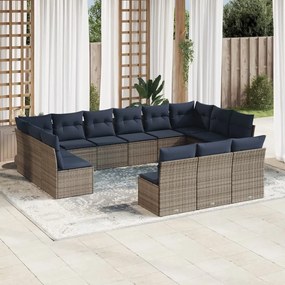 vidaXL 13 pcs conjunto sofás p/ jardim c/ almofadões vime PE cinzento