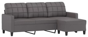 Sofá de 3 lugares c/ apoio de pés 180 cm couro artificial cinza