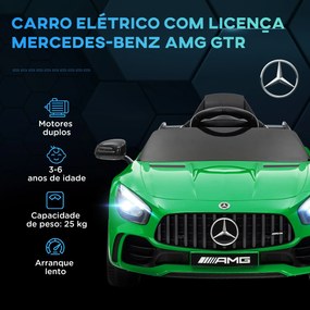 Carro Elétrico para Crianças Carro Mercedes-Benz AMG GTR com Bateria 12V Faróis  Buzina e Música 108x67x46 cm Verde