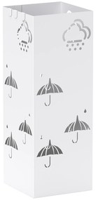 HOMCOM Suporte para Guarda Chuva de Aço com 4 Ganchos e Bandeja de Gotejamento Amovível 15,5x15,5x41 cm Branco