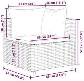 4 pcs conjunto lounge jardim c/ almofadões vime PE castanho