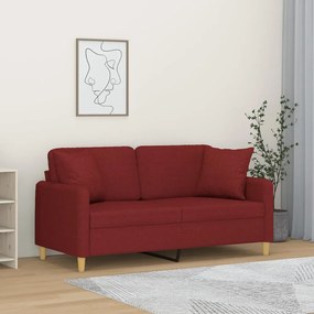 vidaXL Sofá 2 lug. c/ almofadas/almofadões 140cm tecido vermelho tinto