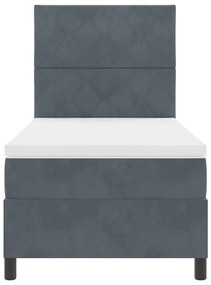 Cama Box Spring vidaXL com Colchão e LED Cinza Escuro 90x190 cm Veludo