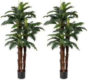 Conjunto de 2 palmeiras artificiais de 191 cm com 48 folhas, 3 troncos realistas e musgo com vaso cheio de cimento verde