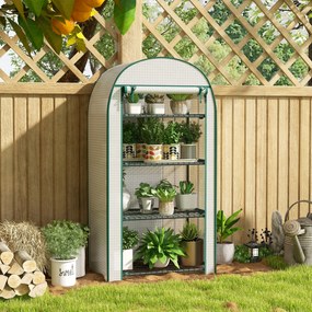 Estufa de jardim 80 x 50 x 160 cm e de varanda resistente aos raios UV, com porta enrolável, 4 prateleiras e cobertura em PE,, branca