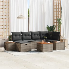 Conjunto de Sofá de Jardim com Almofadas Cinza Polyrattan