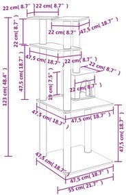 Árvore p/ gatos c/ postes arranhadores sisal 123cm cinza-escuro