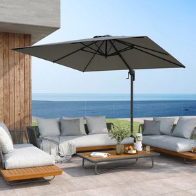 Guarda-sol suspenso para jardim, quadrado, com rotação de 360°, inclinação ajustável, base cruzada e 8 varas para pátio ou piscina Cinzento