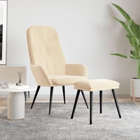 vidaXL Cadeira de descanso com banco p/ pés veludo branco nata