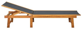 Espreguiçadeira com mesa madeira de acácia maciça e textilene