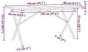 Mesa de jantar estrutura em X 140x80x75,5cm pinho/aço