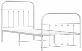 Estrutura de cama com cabeceira e pés 90x190 cm metal branco