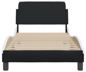Estrutura cama c/ cabeceira couro artif. 80x200 cm preto/branco