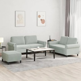 3202220 vidaXL 3 pcs conjunto de sofás com almofadões veludo cinzento-claro