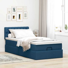 Estrutura de cama otomana com colchão tecido azul 90x200cm