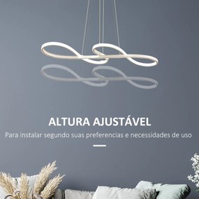 HOMCOM Candeeiro Suspenso de LED Moderno 70W Candeeiro de Teto com Altura Ajustável e Luz de 3 Cores 3000-6500K para Sala de Jantar Sala de Estar