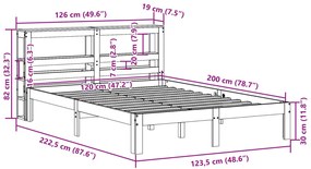 Cama sem colchão 120x200 cm madeira pinho maciça castanho-mel