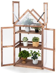 Mini Estufa 3 Níveis 71 x 41 x 133 cm Jardim de Madeira Abeto Teto Tampa rebatível Castanho