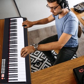 Piano digital de 88 teclas com função Bluetooth Piano eletrónico para principiantes com pedal de sustain 127 x 21,5 x 6,5 cm Preto