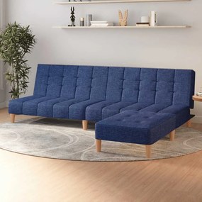 vidaXL Sofá-cama de 2 lugares com apoio de pés tecido azul