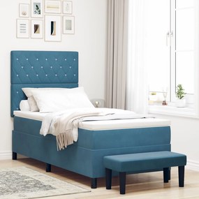 Cama Box Spring com Colchão e Banco Azul Escuro 90x200 cm Veludo