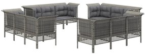 12 pcs conjunto lounge de jardim c/ almofadões vime PE cinzento