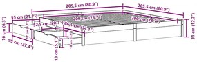 Cama sem colchão 200x200 cm madeira de pinho maciça