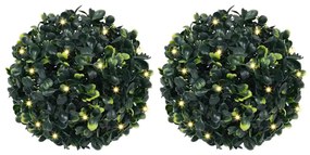 vidaXL Bolas artificiais de buxo com luzes LED 2 pcs verde 22 cm