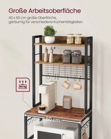 Estante de cozinha com tomadas 40 x 60 x 170 cm, castanho vintage-preto