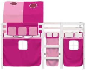 Cama alta para criança com túnel 80x200 cm pinho maciço rosa