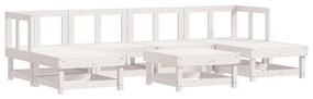 7pcs conjunto lounge jardim c/ almofadões madeira maciça branco