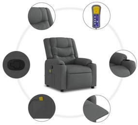 Poltrona elevatória de massagens tecido cinzento-escuro
